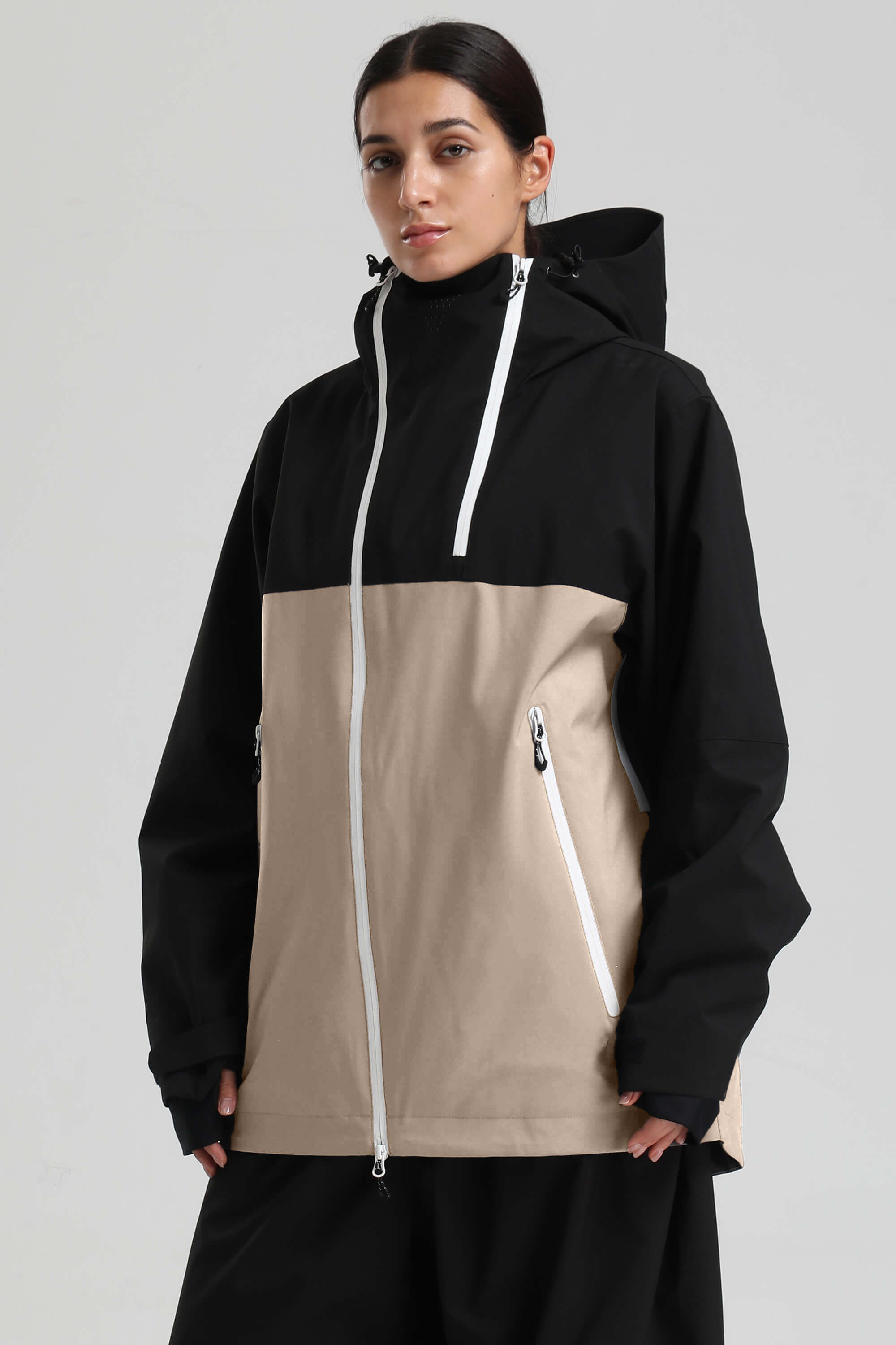 Women's Khaki & White Face Vent Asym-Zip Waterproof Insulated Snow