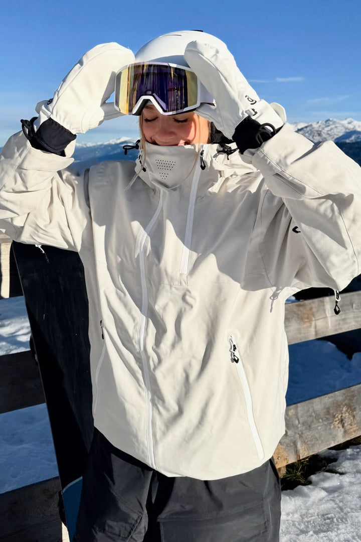 Women's Off White Face Vent Asym-Zip Waterproof Insulated Snow Jacket