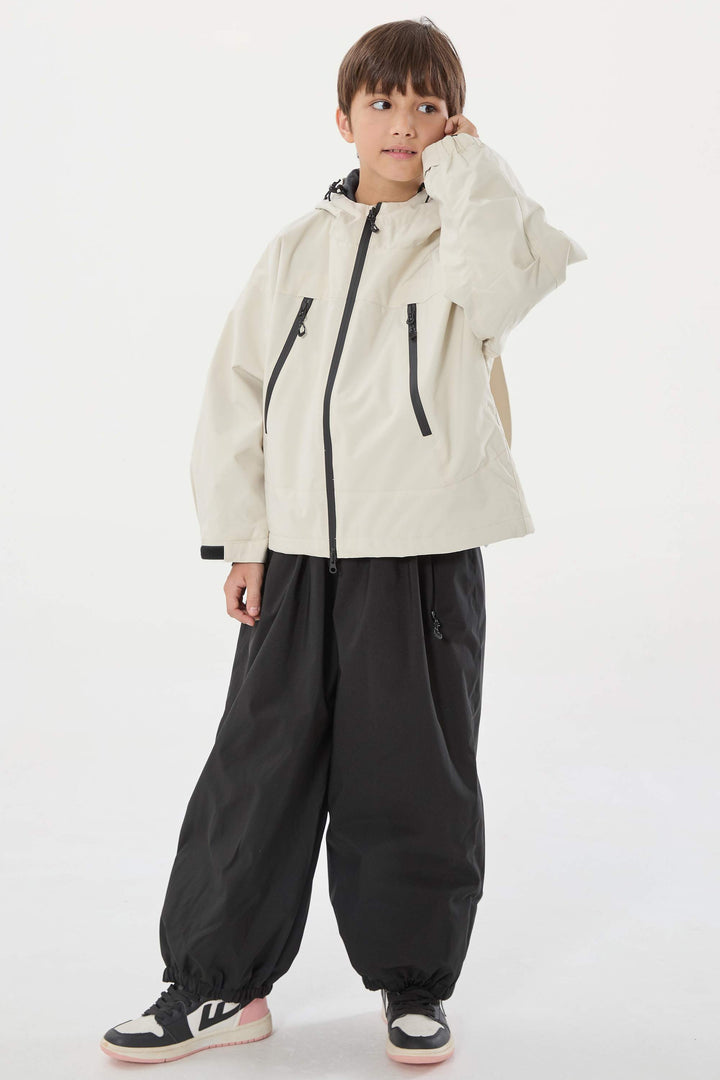 Off-White wasserdichte, isolierte Schneejacke mit abnehmbarer Kapuze und Ohrenklappen für Jungen