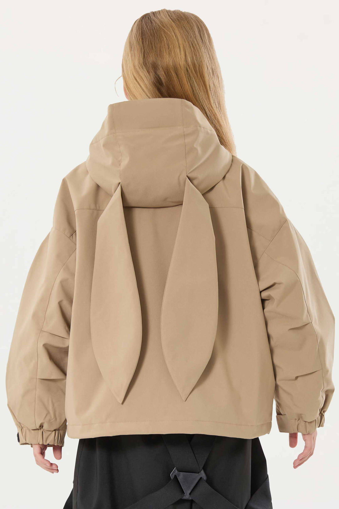 Khakifarbene, wasserdichte, isolierte Schneejacke mit abnehmbarer Kapuze und Ohrenklappen für Mädchen 