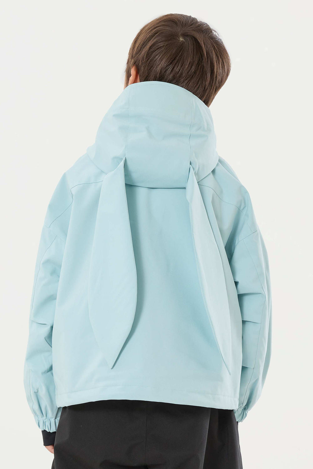 Eisblaue, wasserdichte, isolierte Schneejacke mit abnehmbarer Kapuze und Ohrenklappen für Jungen 