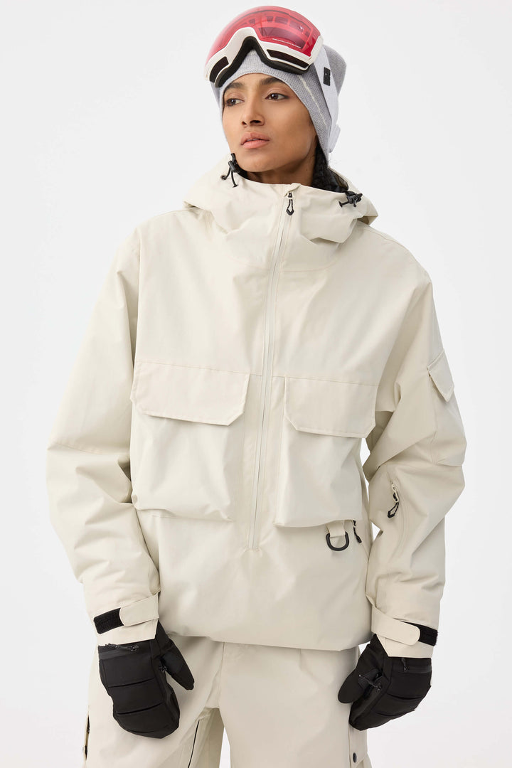 Women's Black Techwear Half-Zip Insulated Snow Anorak