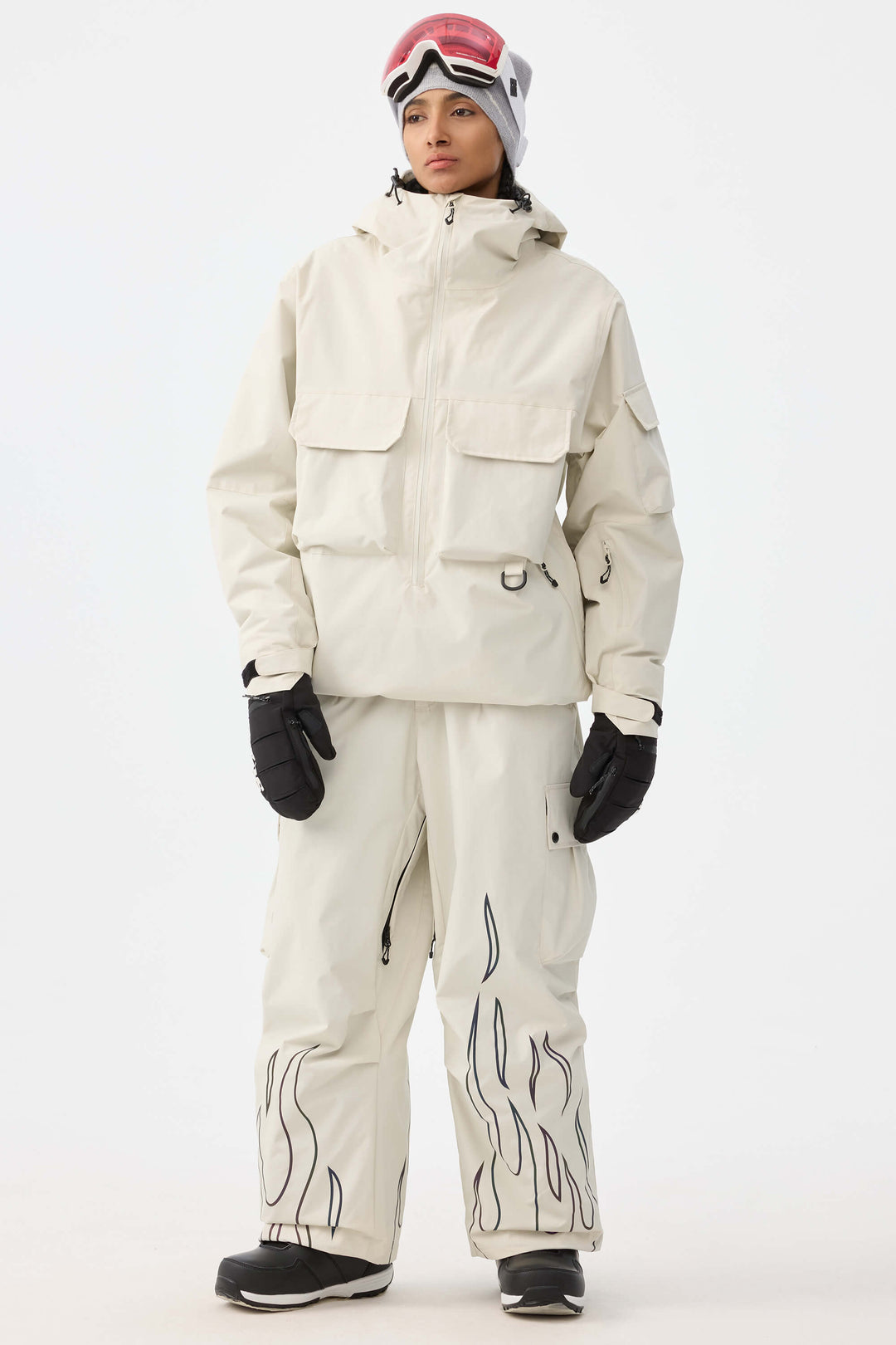 Women's Black Techwear Half-Zip Insulated Snow Anorak