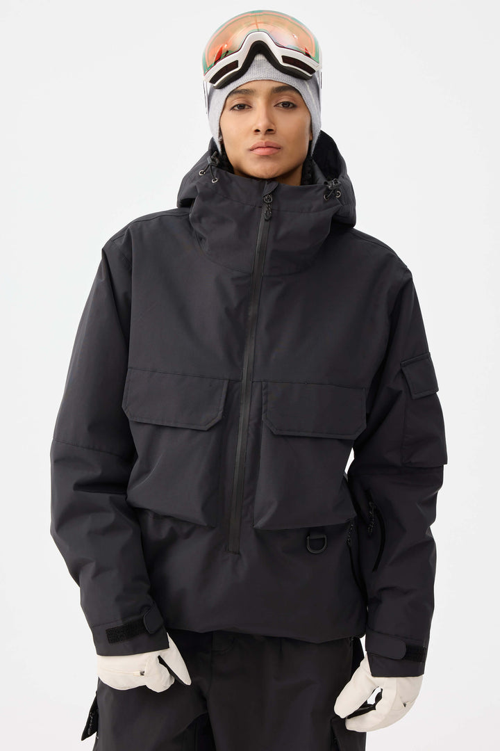 Women's Black Techwear Half-Zip Insulated Snow Anorak