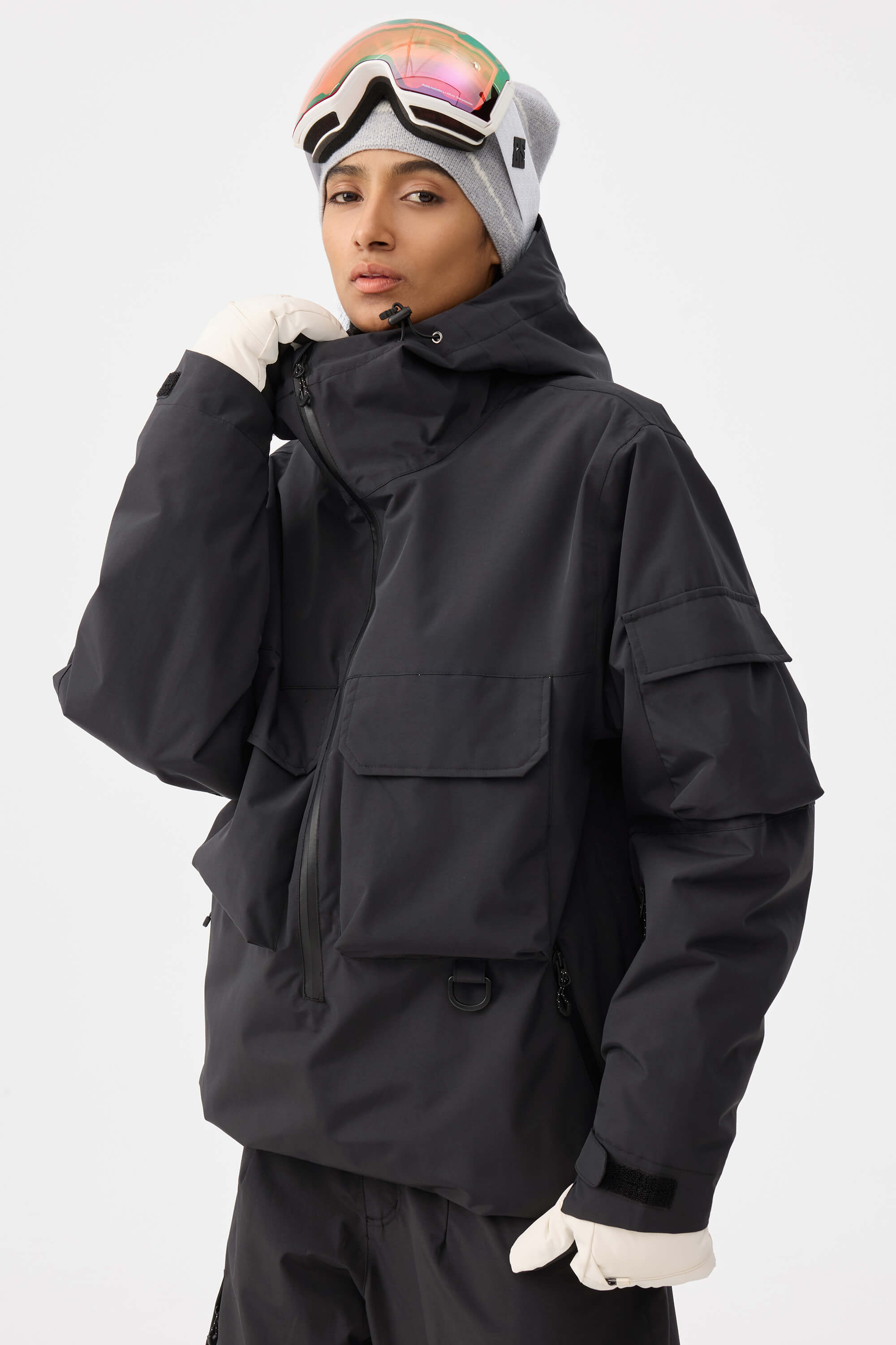Women's Black Techwear Half-Zip Insulated Snow Anorak – GSou Snow