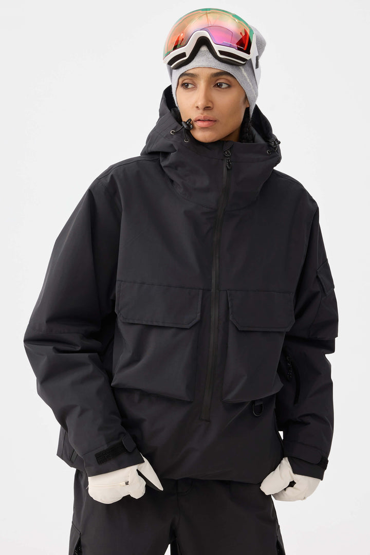 Women's Black Techwear Half-Zip Insulated Snow Anorak