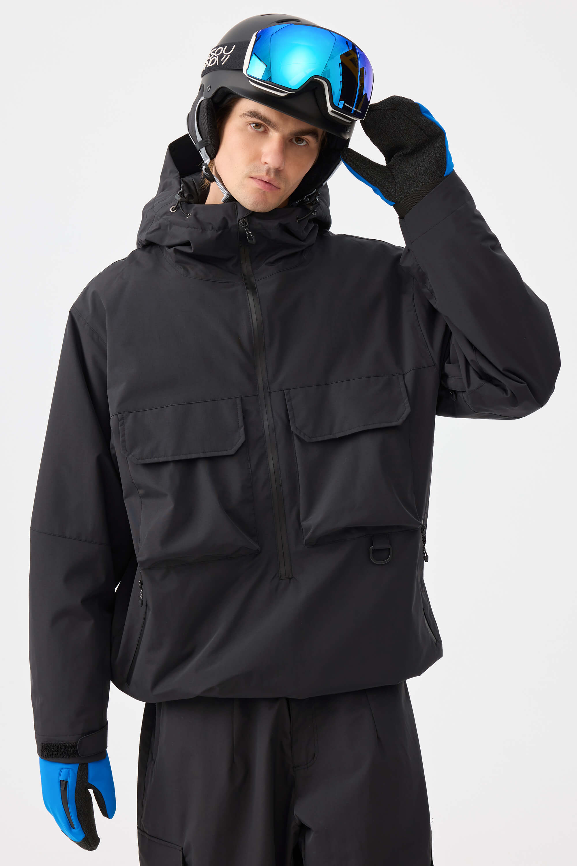 Men's Black Techwear Half-Zip Insulated Snow Anorak – GSou Snow
