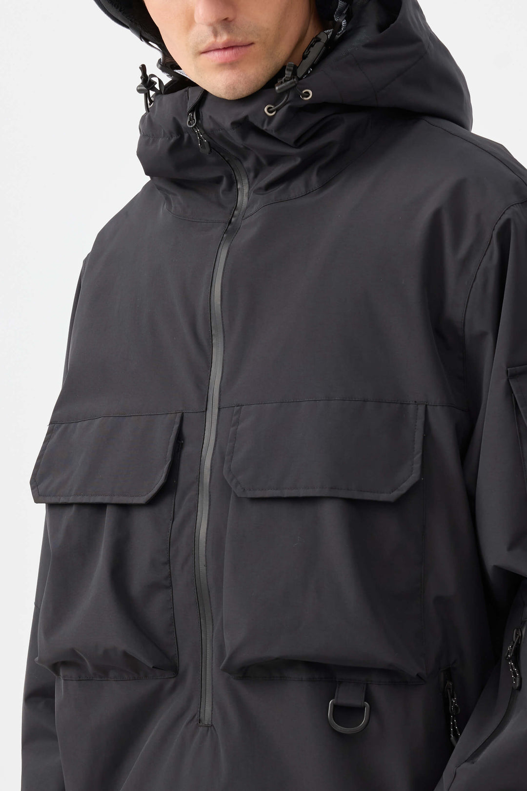 Zwarte Techwear half-zip geïsoleerde sneeuwanorak voor heren