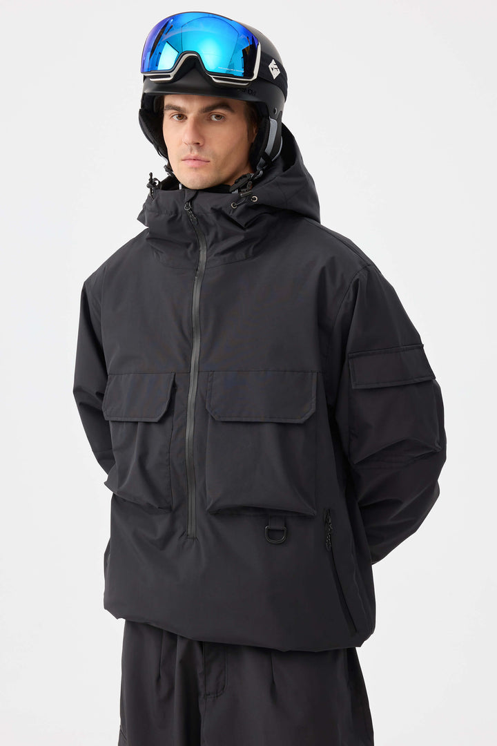 Zwarte Techwear half-zip geïsoleerde sneeuwanorak voor heren