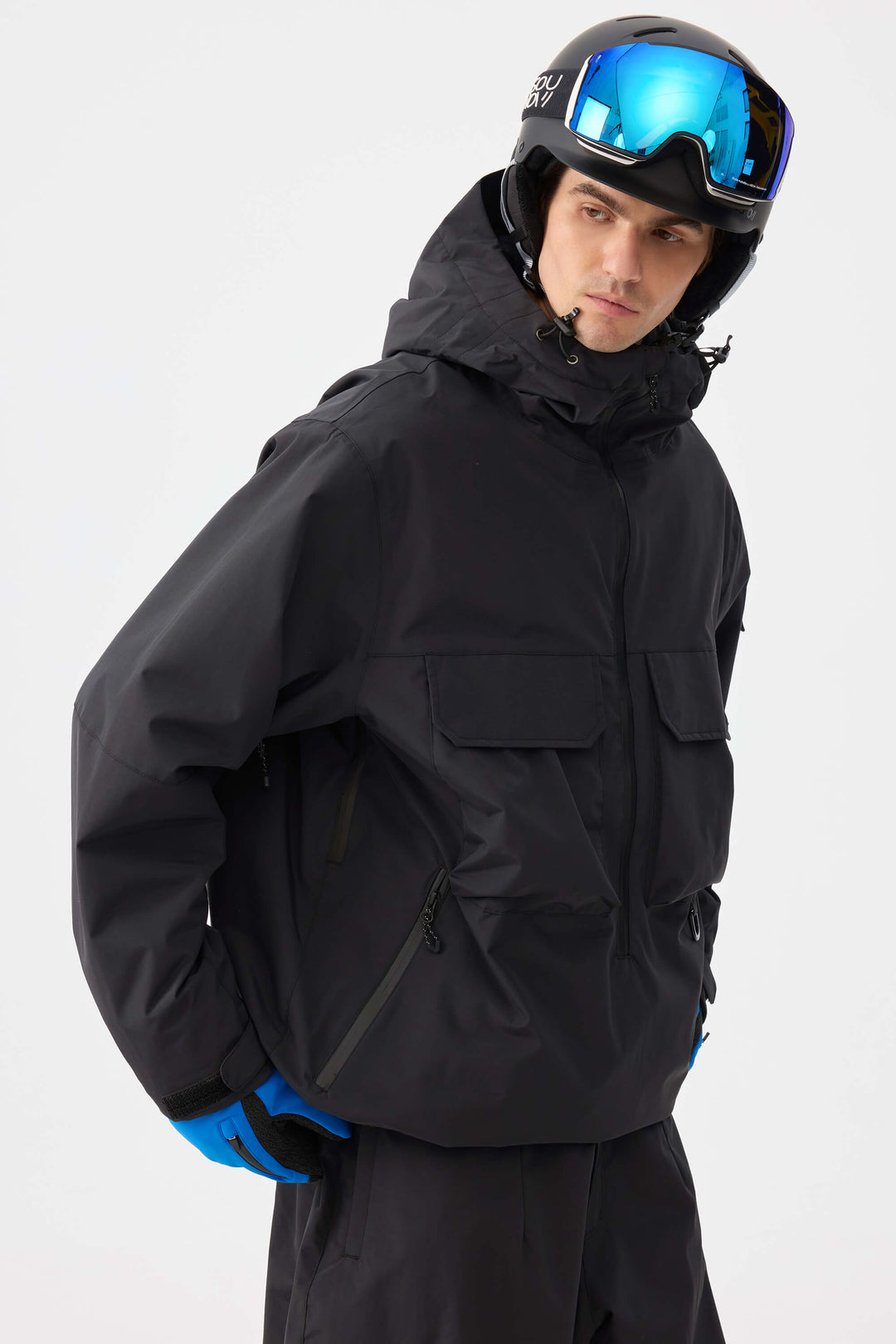 Zwarte Techwear half-zip geïsoleerde sneeuwanorak voor heren