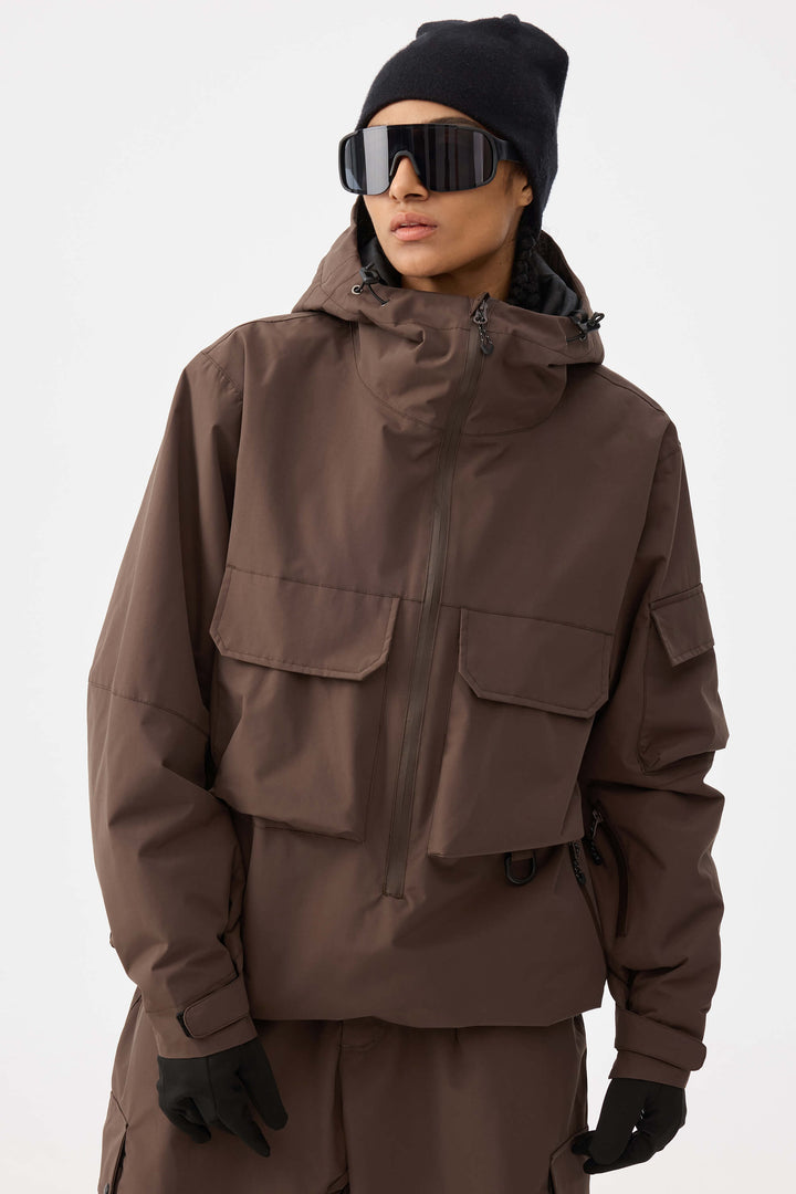 Women's Black Techwear Half-Zip Insulated Snow Anorak