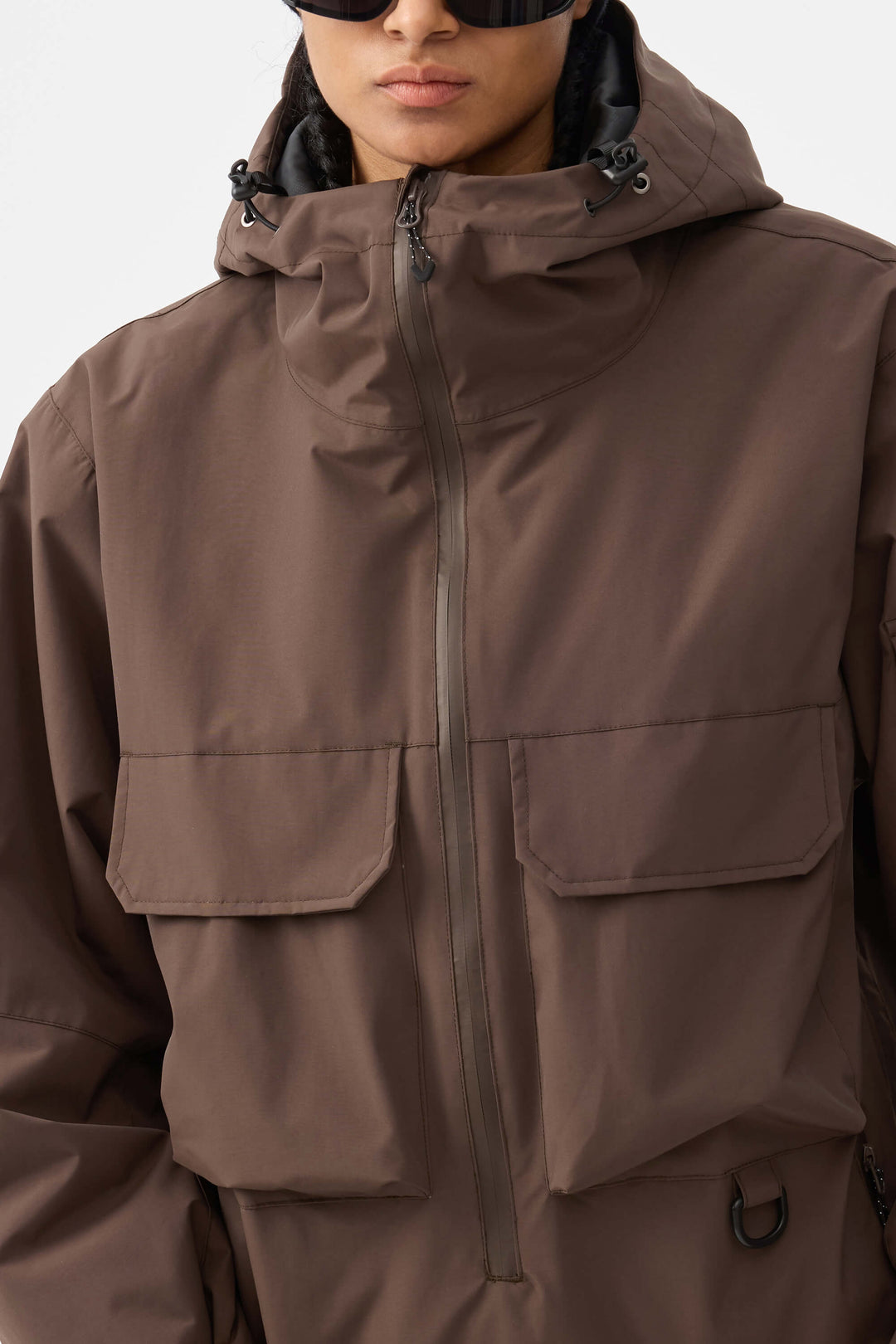 Damska ocieplana kurtka śnieżna Coffee Techwear z zamkiem do połowy