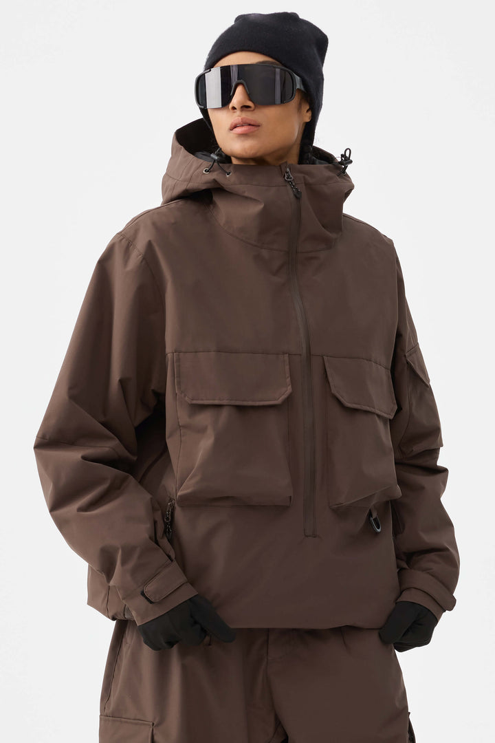 Damska ocieplana kurtka śnieżna Coffee Techwear z zamkiem do połowy