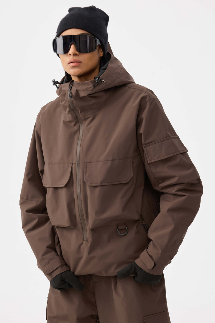 Damska ocieplana kurtka śnieżna Coffee Techwear z zamkiem do połowy