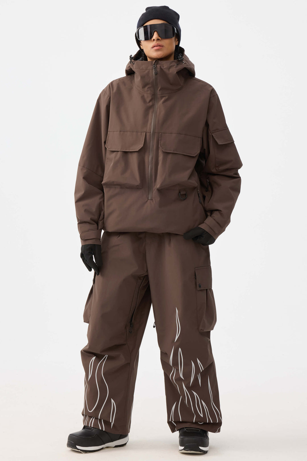 Women's Black Techwear Half-Zip Insulated Snow Anorak