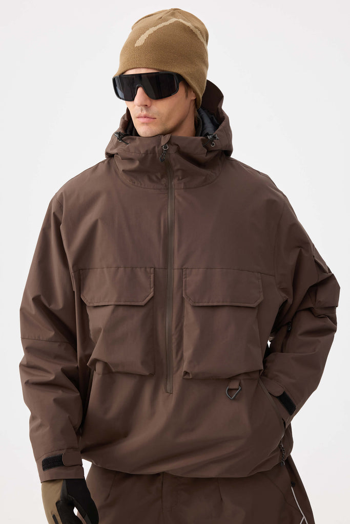 Men's Coffee Techwear Half-Zip Insulated Snow Anorak – GSou Snow