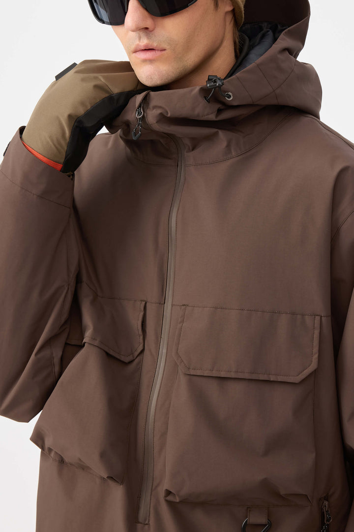 Męska ocieplana kurtka śnieżna Coffee Techwear z zamkiem do połowy