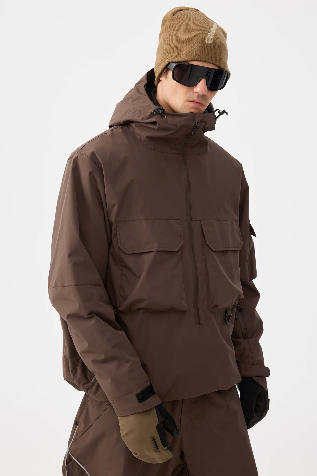 Męska ocieplana kurtka śnieżna Coffee Techwear z zamkiem do połowy