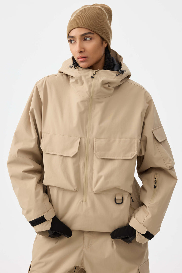 Women's Black Techwear Half-Zip Insulated Snow Anorak