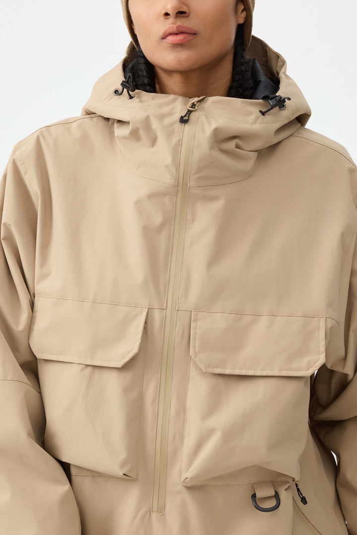 Women's Khaki Techwear Half-Zip Insulated Snow Anorak