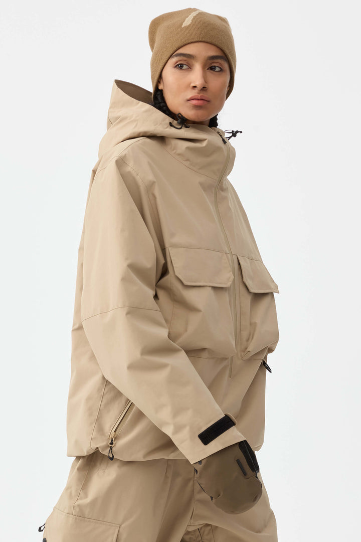 Women's Khaki Techwear Half-Zip Insulated Snow Anorak