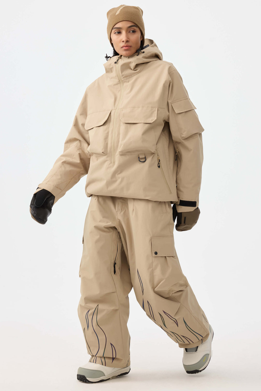 Women's Black Techwear Half-Zip Insulated Snow Anorak