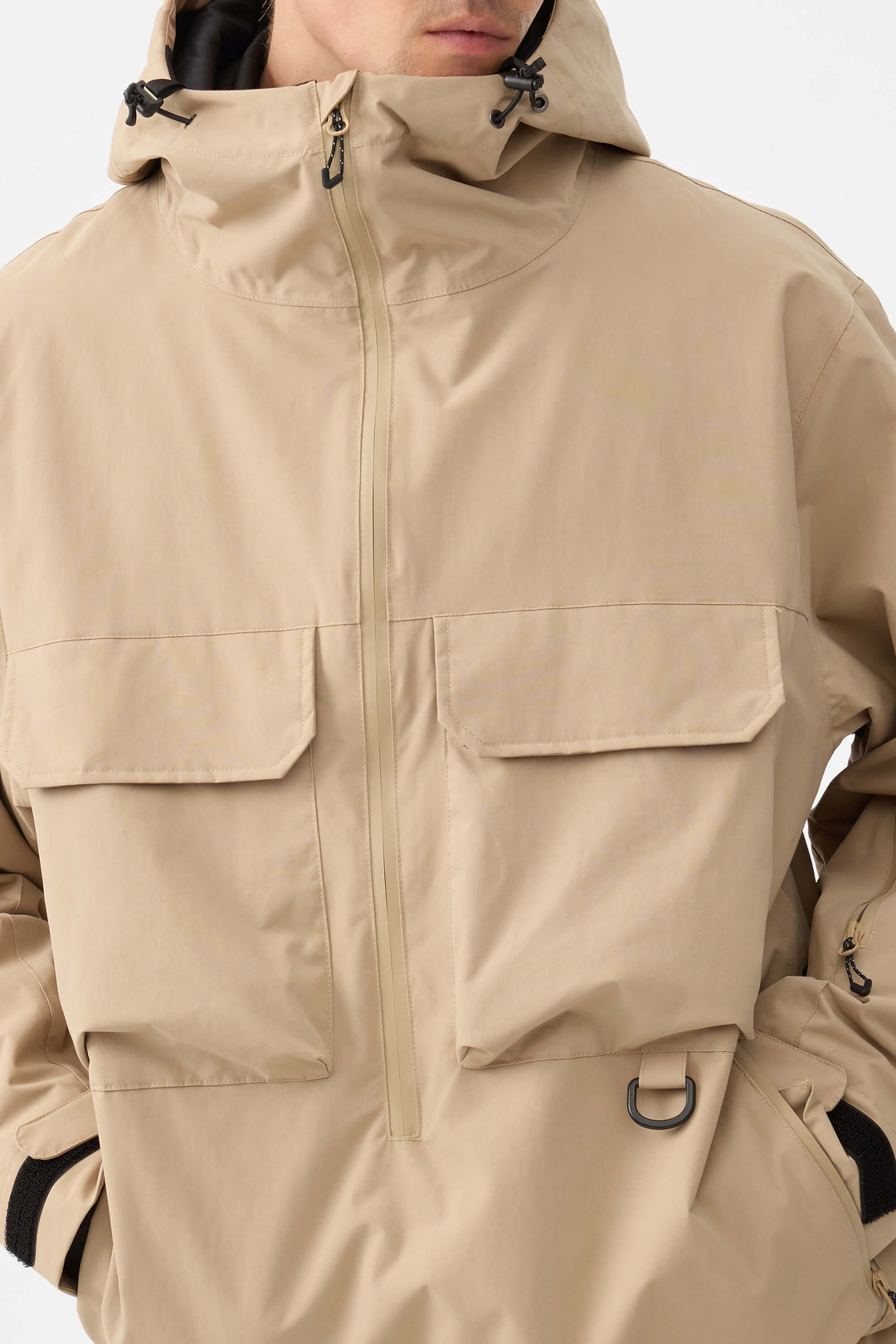 Giacca da neve isolante Techwear da uomo color cachi con mezza cerniera