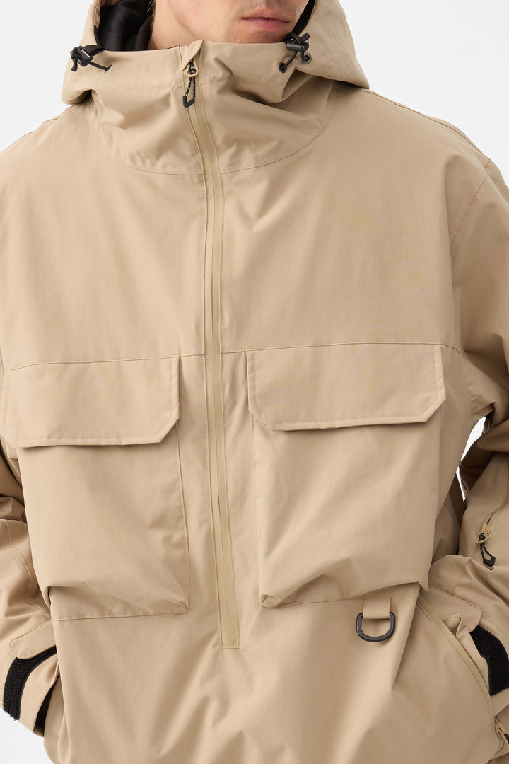 Giacca da neve isolante Techwear da uomo color cachi con mezza cerniera