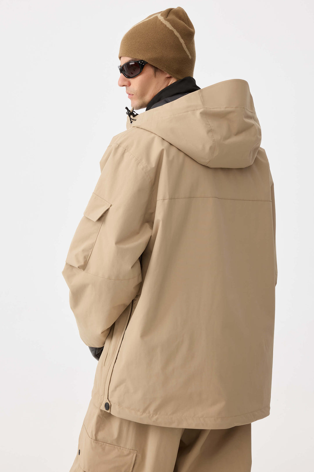 Giacca da neve isolante Techwear da uomo color cachi con mezza cerniera