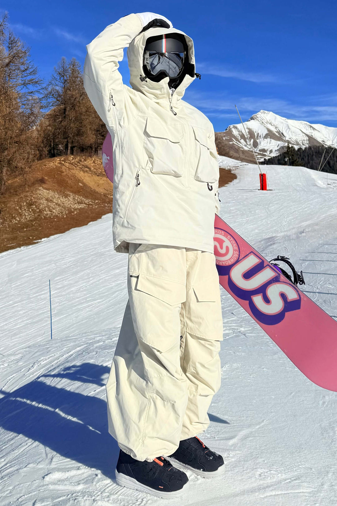 Anoraque de neve feminino Coffee Techwear com meio zíper e isolamento térmico