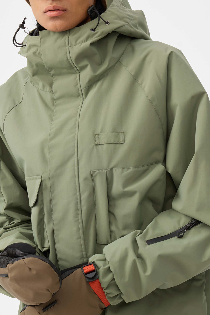 Damska ocieplana kurtka śnieżna Techwear Multi-Pocket w kolorze zielonej armii