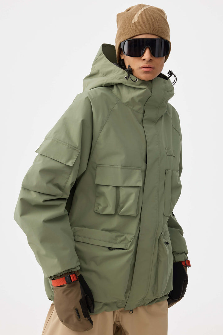 Damska ocieplana kurtka śnieżna Techwear Multi-Pocket Khaki