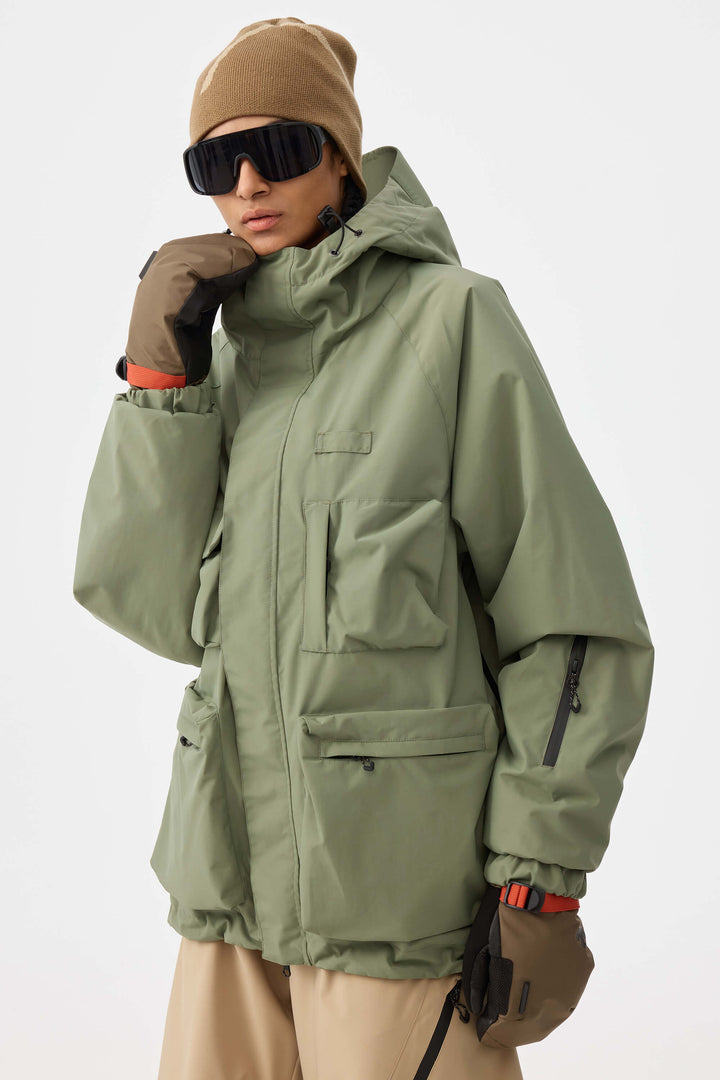 Damska ocieplana kurtka śnieżna Techwear Multi-Pocket w kolorze zielonej armii