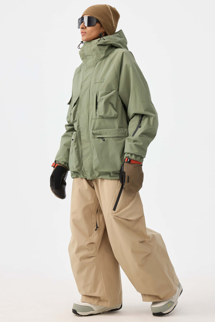 Damska ocieplana kurtka śnieżna Techwear Multi-Pocket w kolorze zielonej armii