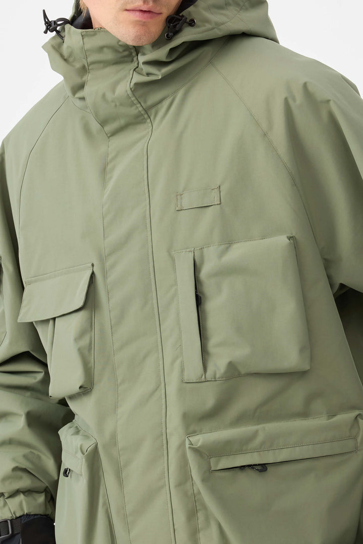 Męska ocieplana kurtka śnieżna Techwear Multi-Pocket w kolorze zielonym armii