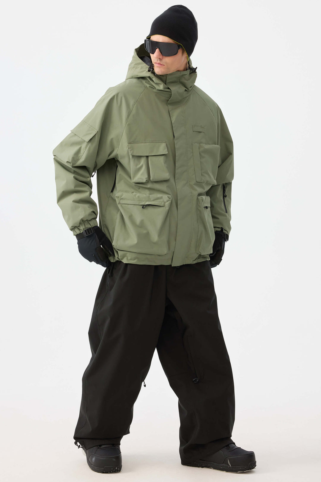 Męska ocieplana kurtka śnieżna Techwear Multi-Pocket w kolorze zielonym armii