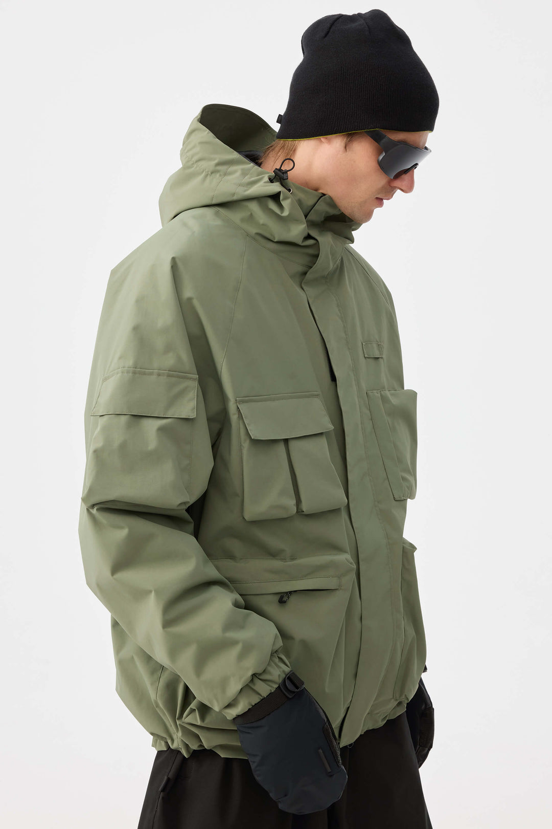 Męska ocieplana kurtka śnieżna Techwear Multi-Pocket w kolorze zielonym armii