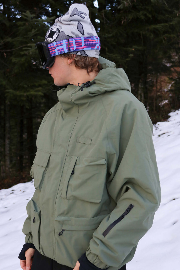 Men's Off White Techwear Multi-Pocket Insulated Snow Jacket