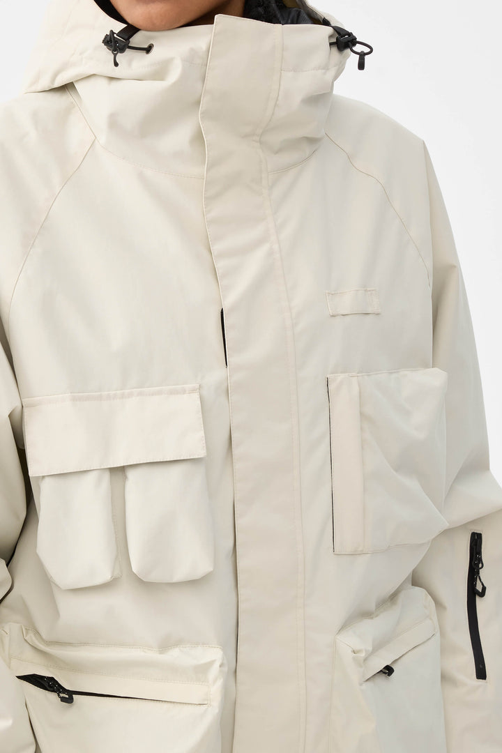 Jaqueta de neve feminina Off White Techwear com vários bolsos e isolamento térmico