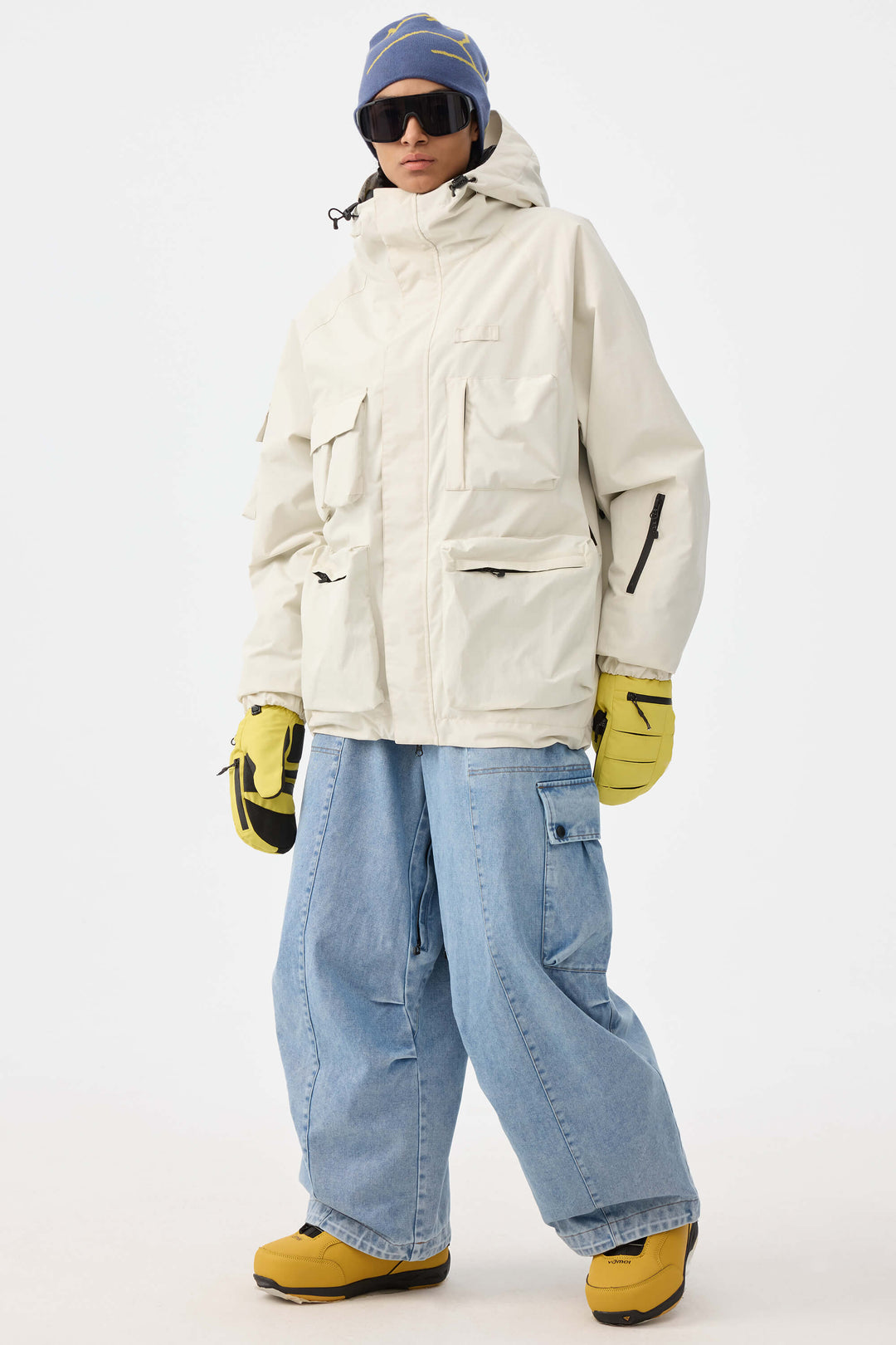 Jaqueta de neve feminina Off White Techwear com vários bolsos e isolamento térmico