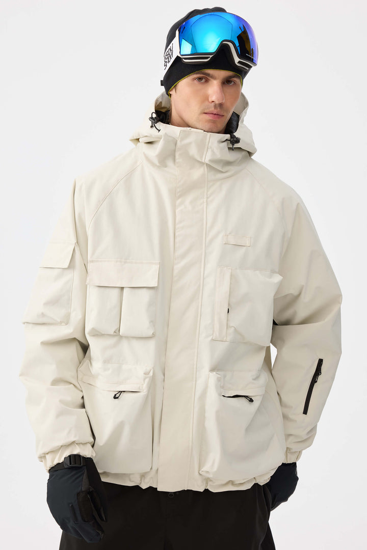Svart Techwear isolerad snöjacka med flera fickor för män