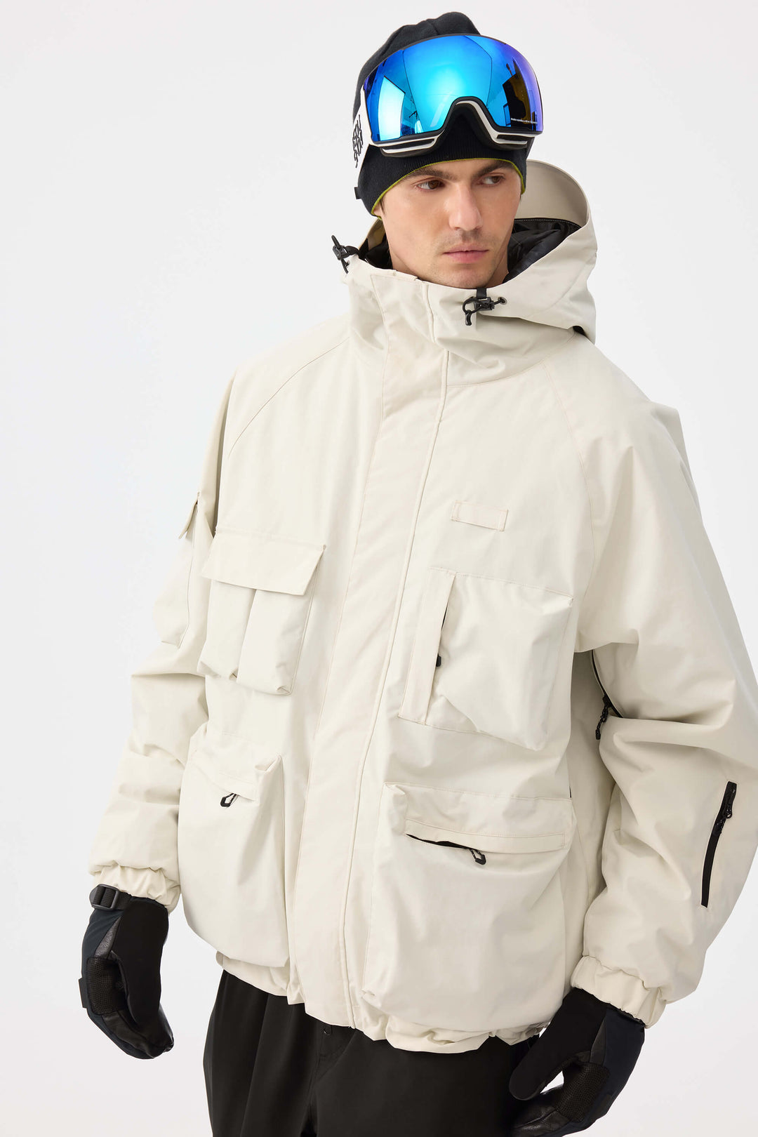 Off-White Techwear Herren-Schneejacke mit mehreren Taschen und Isolierung 