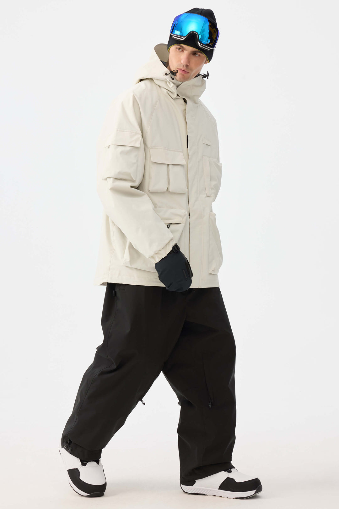Off-White Techwear Herren-Schneejacke mit mehreren Taschen und Isolierung 