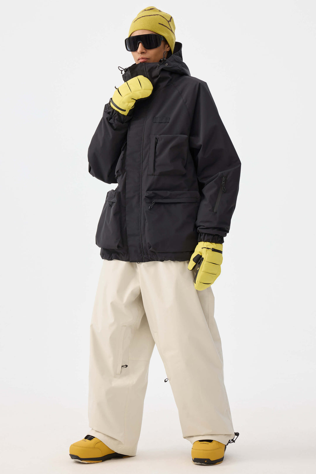 Damska czarna ocieplana kurtka śnieżna Techwear Multi-Pocket