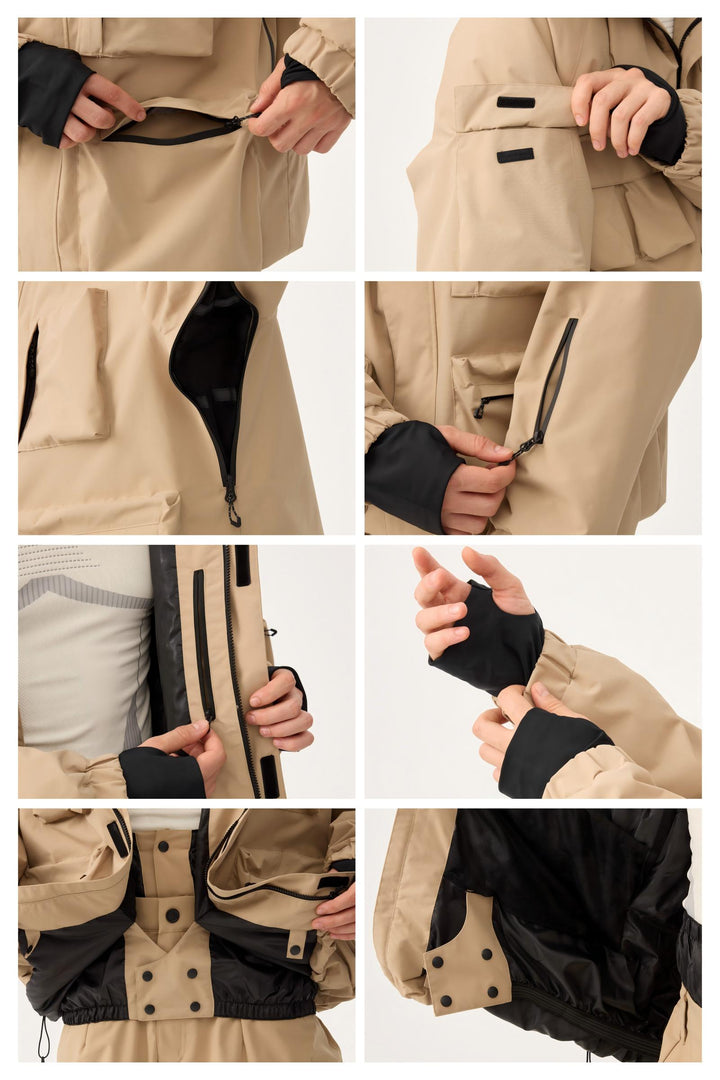 Svart Techwear isolerad snöjacka med flera fickor för män