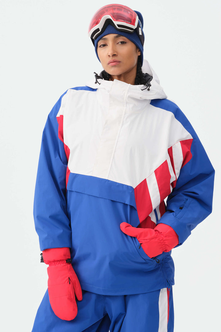 Svart & röd 90-tals retro träningsjacka i färgblock för kvinnor