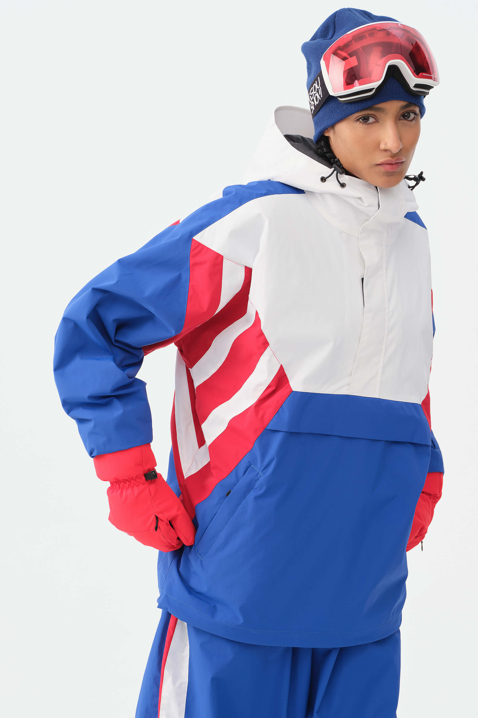 Women's Black & Red 90s Retro Track Colorblock Snow Anorak – GSou Snow