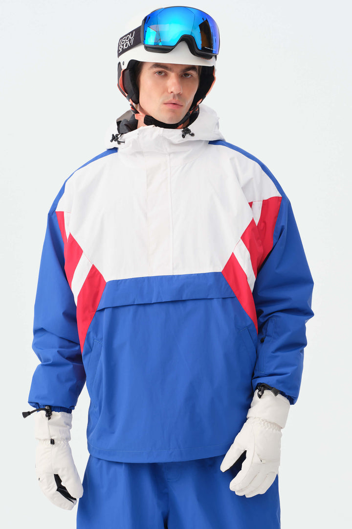 Heren zwart-witte 90s retro track colorblock sneeuwanorak