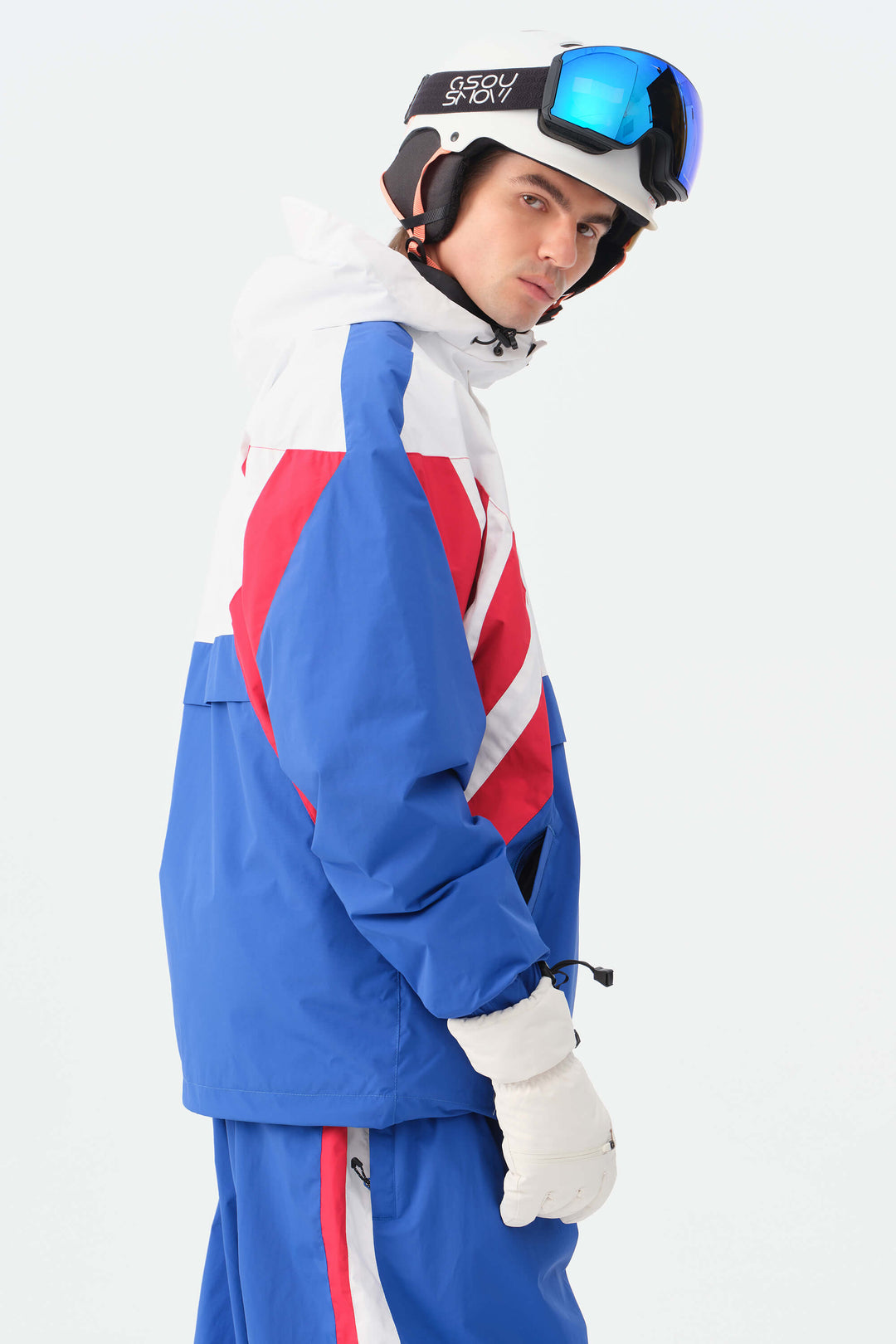Men's Blue & White 90s Retro Track Colorblock Snow Anorak