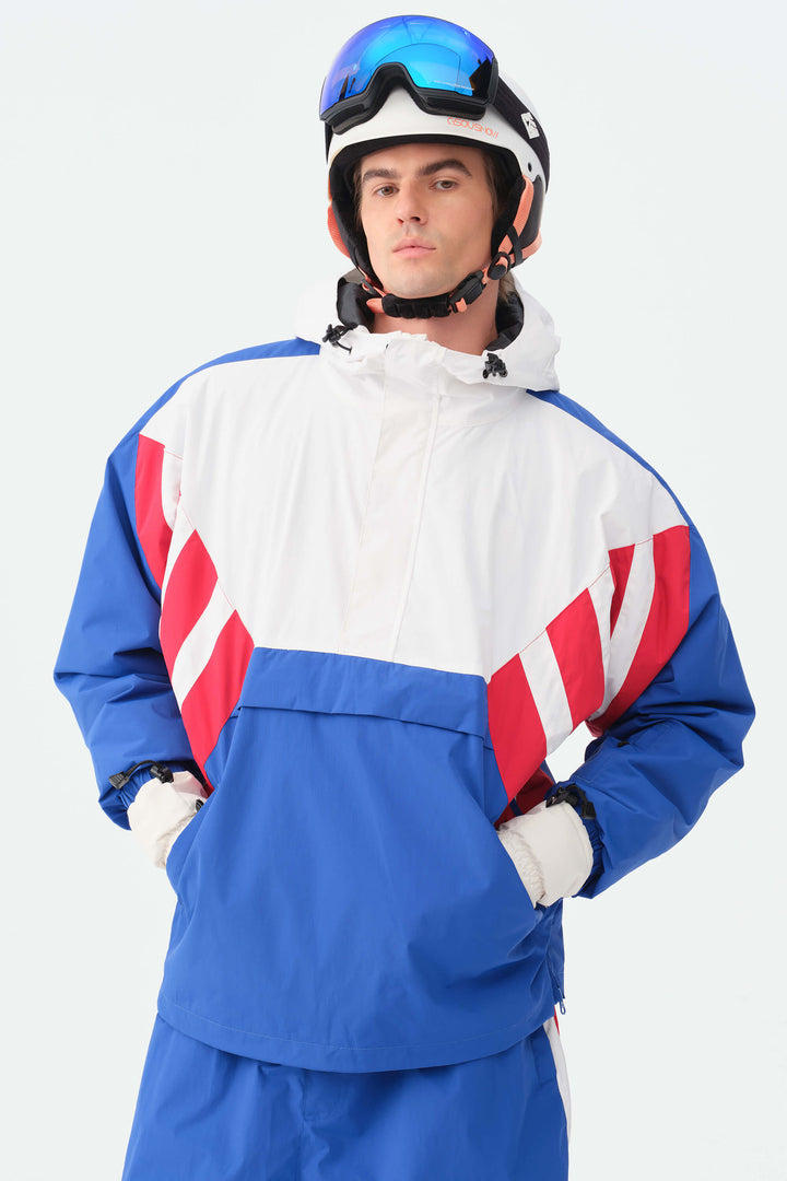 Heren zwart-witte 90s retro track colorblock sneeuwanorak